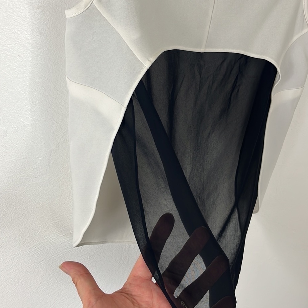 Rag & Bone Sheer Sleeveless Blouse Women's S Off White Black High‎ Side Slits - Picture 6 of 9